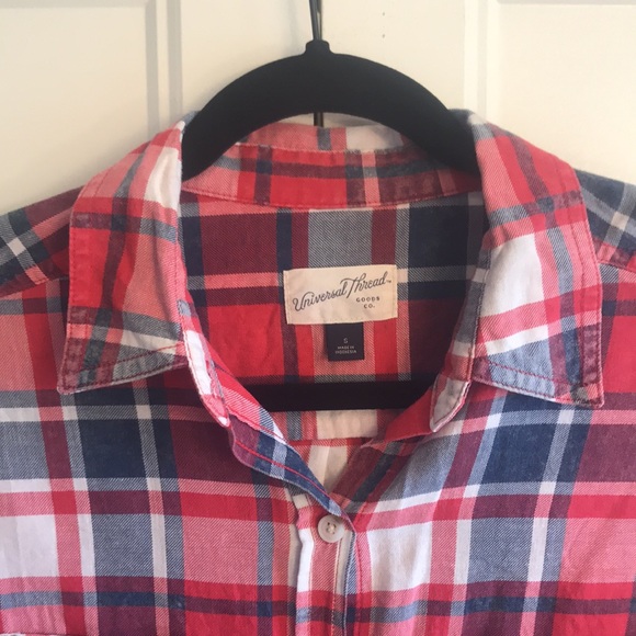 🩶5/$30 Universal Thread by Target Red White & Blue Plaid Button Down Size Small - Picture 3 of 8